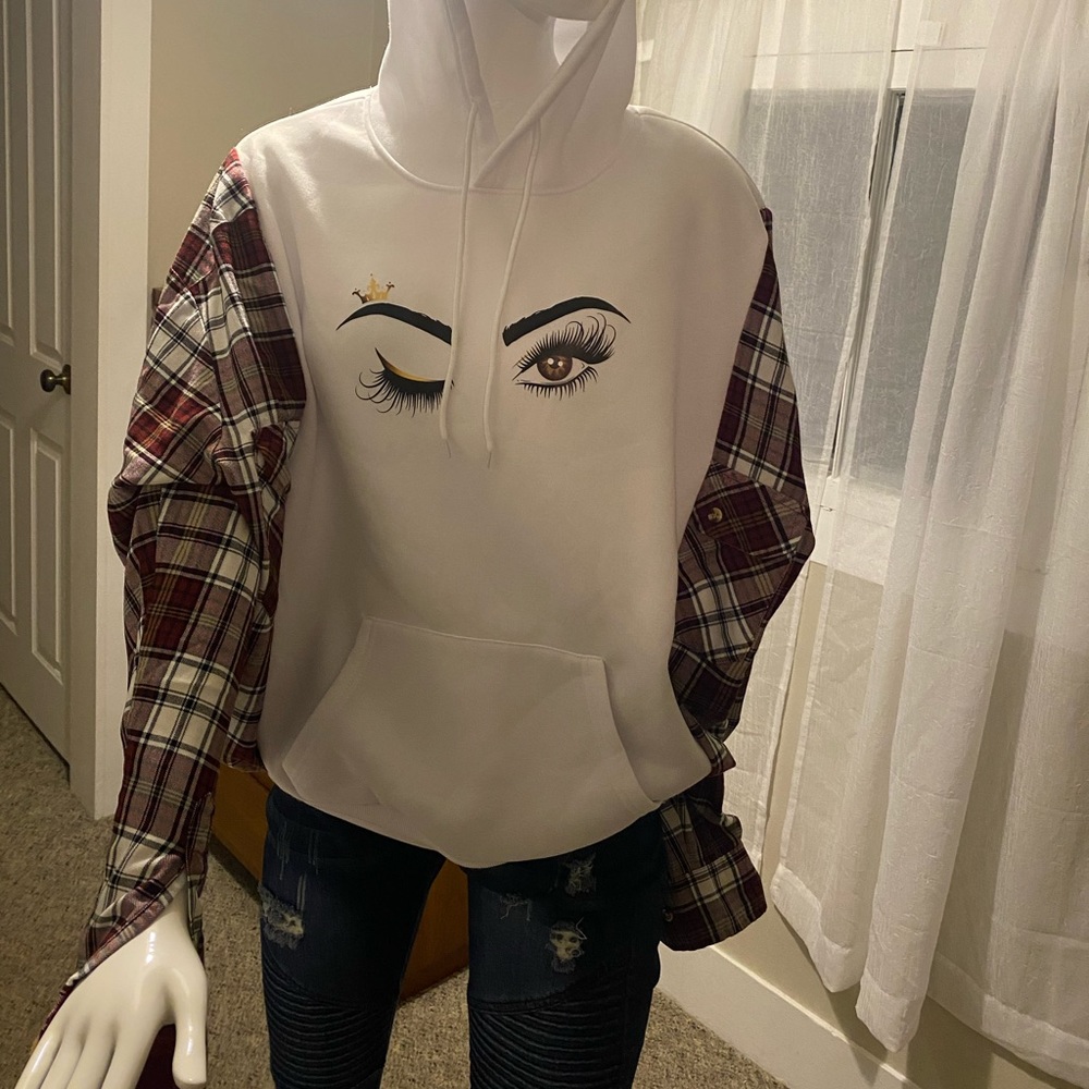 Upcycled wink thematic hoodie